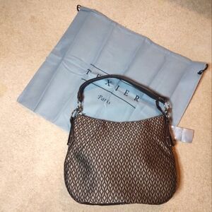 Texier French Brown Diamond Design on Beige Canvas Shoulder Purse!